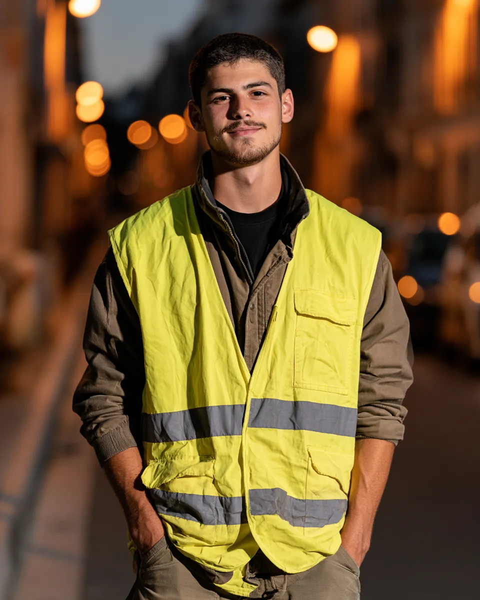Opérateur d'une entreprise de nettoyage urbain en intervention de nuit