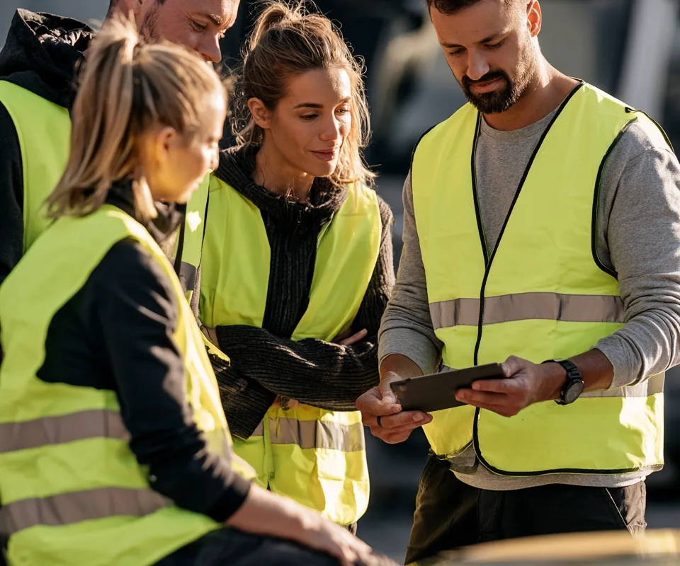 Équipe en briefing avant une tournée d'intervention