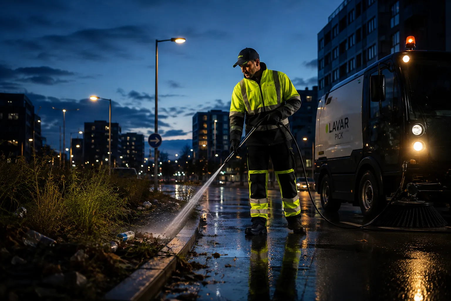 Véhicule et opérateur Viia Pick en intervention de nuit